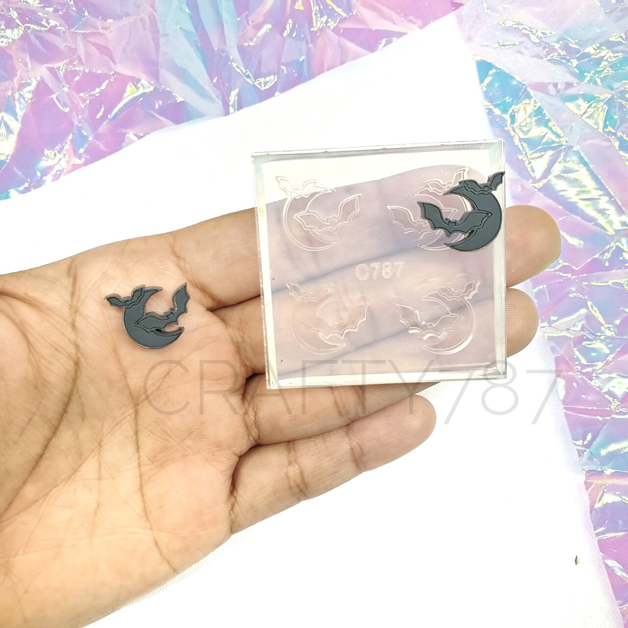 Bat &#x26; Moon Scary Moonlight Earrings Stud Silicone Mold(A5)